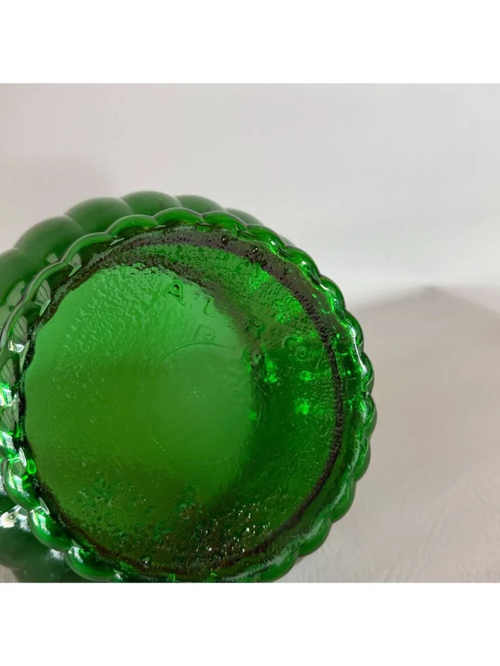Vintage Forest Green Glass Rose Bowl Ribbed Bulbous Planter Ivy Vase 6